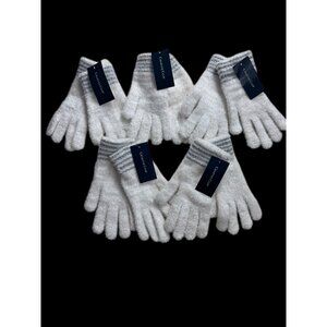 Lot Of 5 Charter Club striped-cuff chenille gloves in ivory, one size NWT